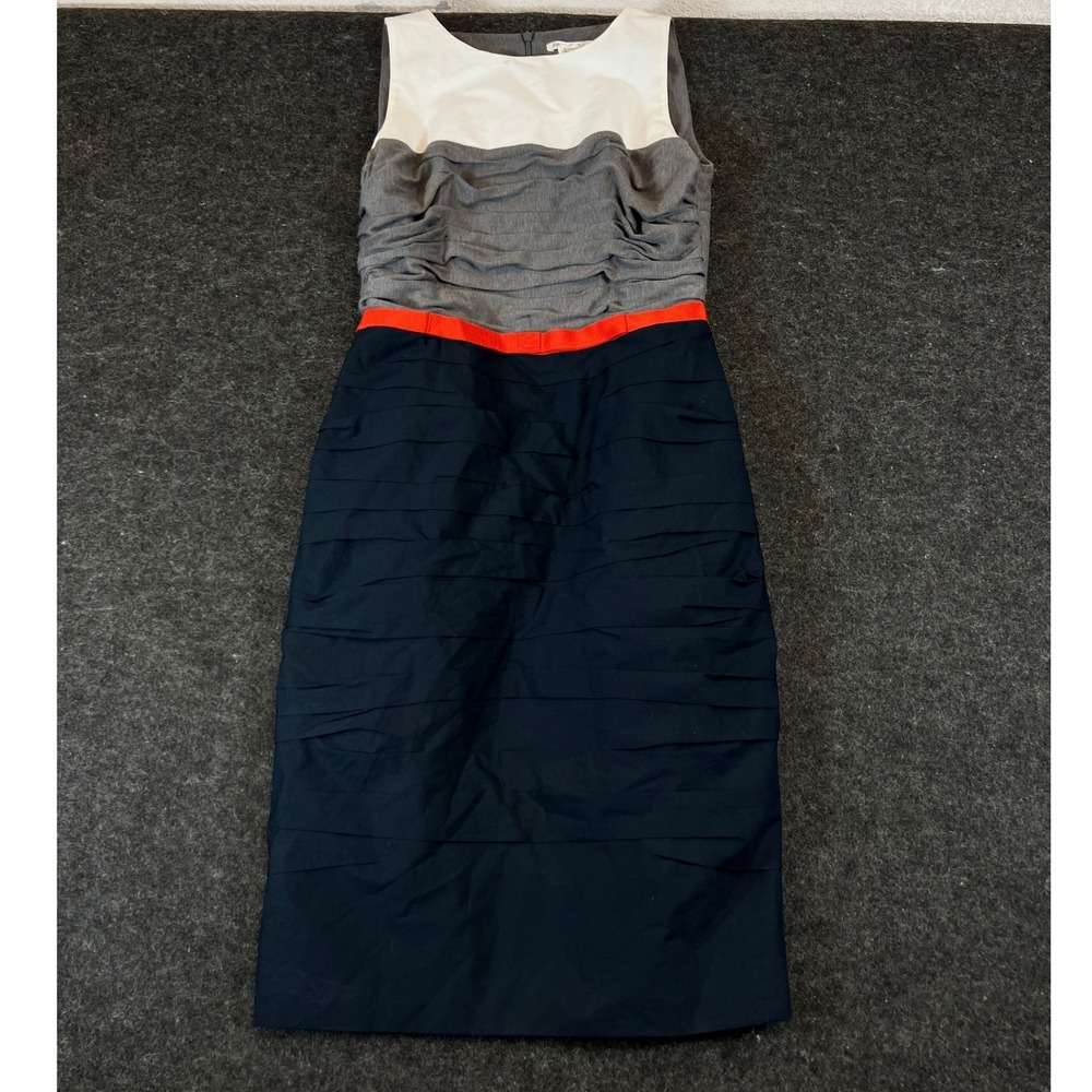 Paule Ka Sheath Dress Womens 38 Navy Gray Colorblock Ruched Sleeveless Office